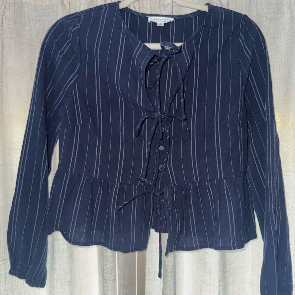 Elegant Navy Pinstripe Blouse
